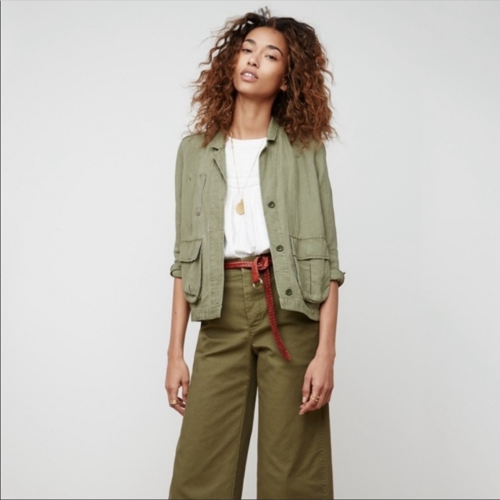 Madewell League Linen Cargo Jacket Army Green Small